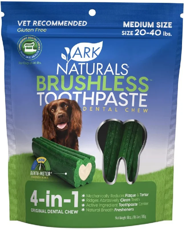 Ark Natural Brushless - Toothpaste - Teeth cleaning dog treats : Med LRG 18oz For dogs 20- 40 LBS