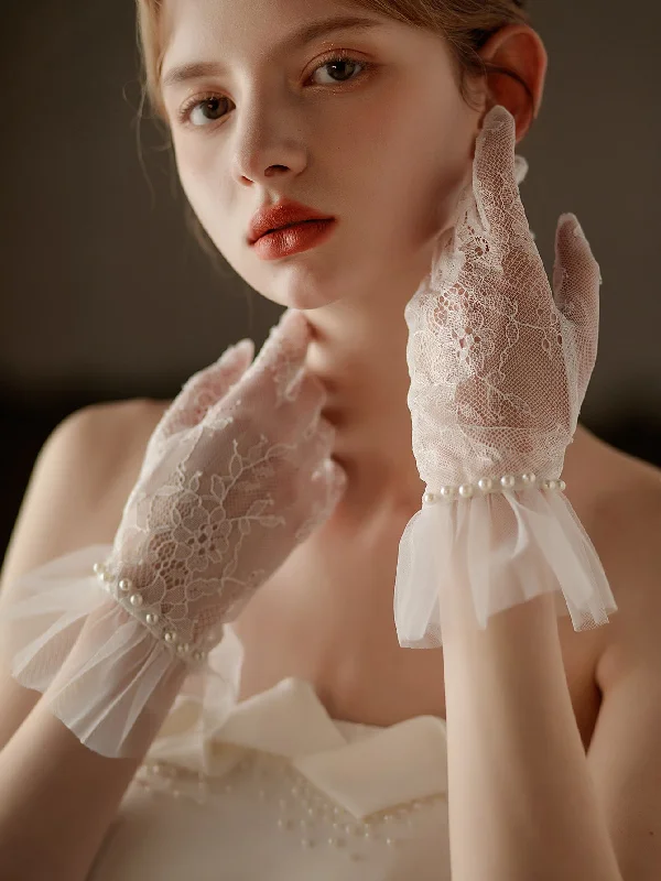 Faux Pearl Decor Bridal Gloves