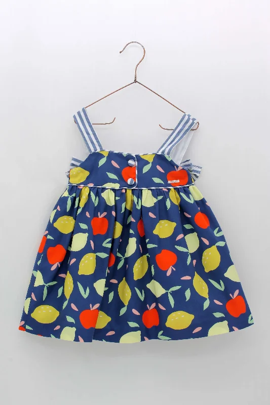 GIRL APPLE LIMON PRINT AND STRIPES DETAIL DRESS