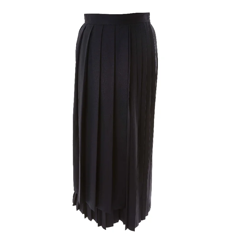 HEV Navy Silk Wrap Pleat Skirt