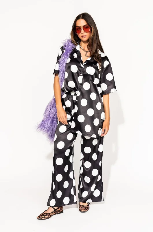 Dream So Big Satin Top + Pants Set in Classic Polka Dots