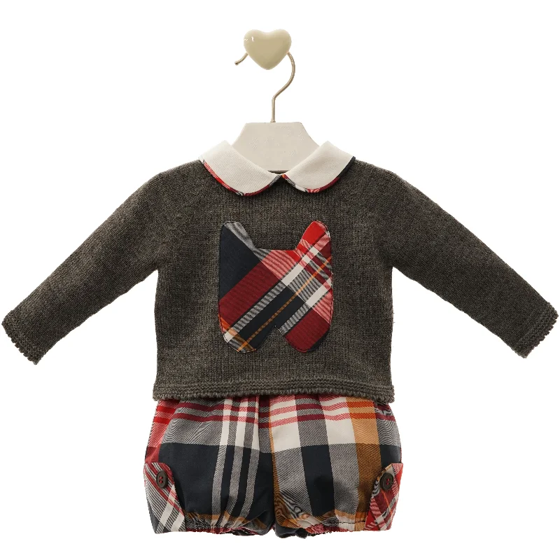 BABY BOYS KNIT SWEATER WITH PLAID SHORTS PANTS TIZIANO SET