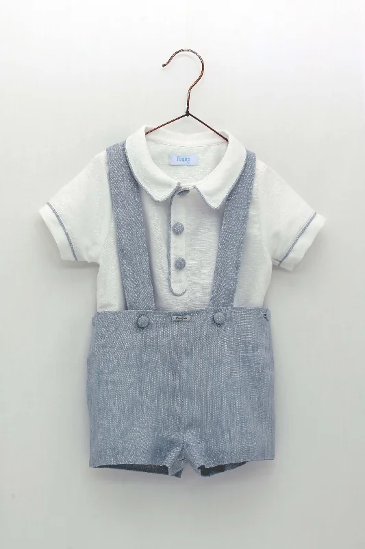 BOY SHORT WITH SUSPENDERS AND WHITE SHIRT SET