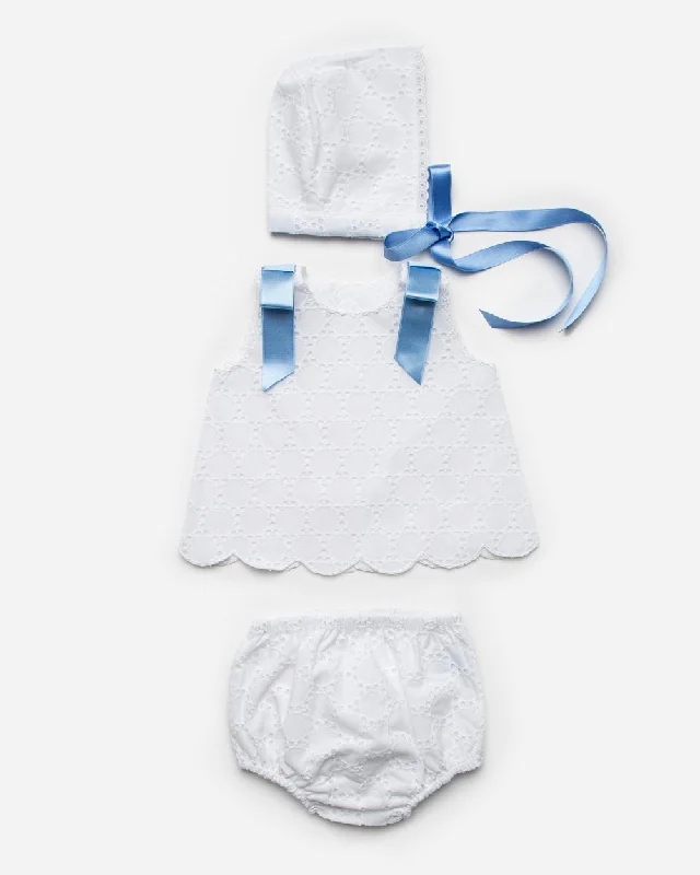 Girls embroidered  ribbon 3p white set