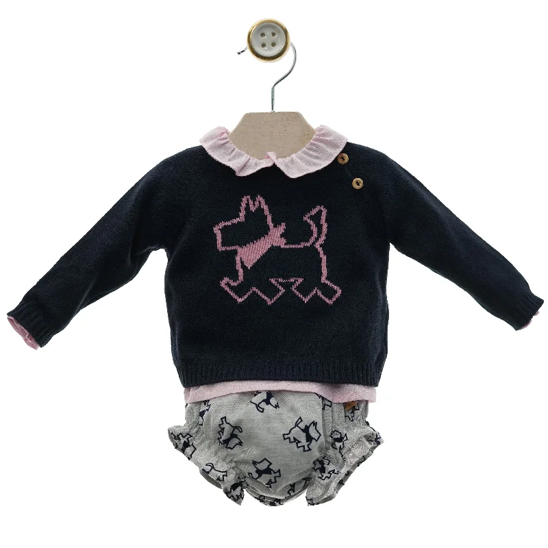 BABY GIRLS DOG PRINT SWEATER AND BOMBACHO 3P SET