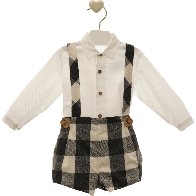 BABY BOY PLAID SHORT WITH SUSPENDER AND LONG SLEEVE WHITE SHIRT FRANCESCO SET