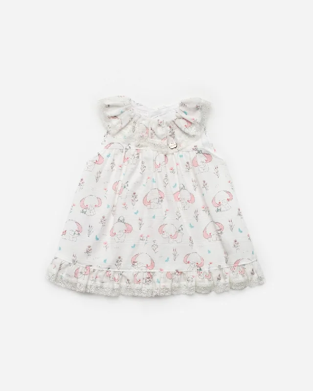 Girls elephant print and lace dress