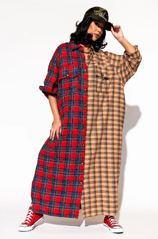 Grunge Goddess Flannel in Red + Tan