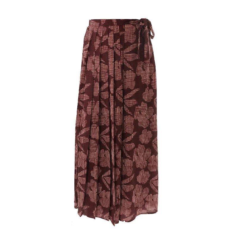 HEV Raspberry Houndstooth Silk Skirt