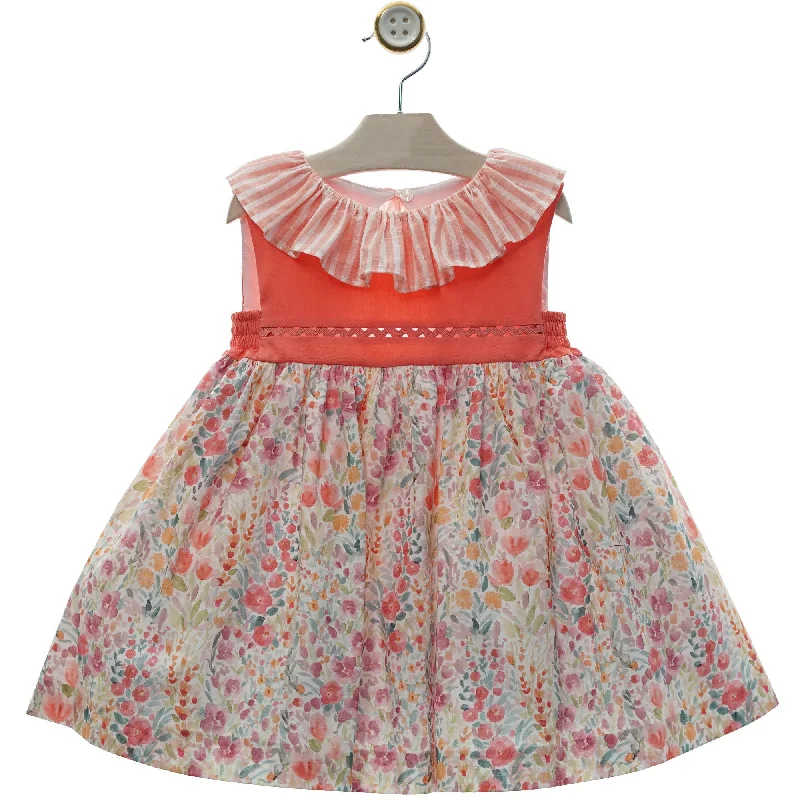 GIRLS CORAL FLORAL PRINT DRESS