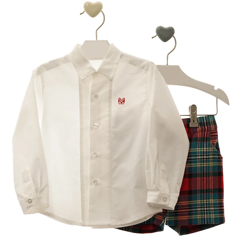 BOY PLAID SHORT WITH LONG SLEEVE WHITE SHIRT VALENTINO SET