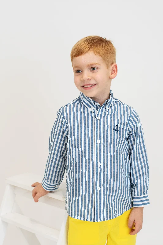 BOY LONG SLEEVE STRIPES SHIRT WITH YELLOW SHORT PANTS 2P SET