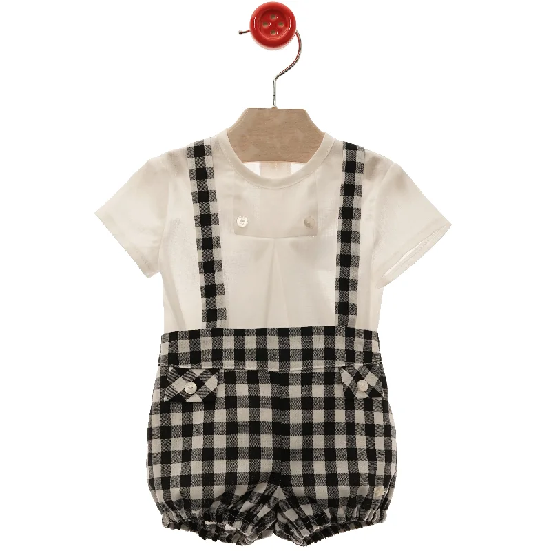 BOY BLACK PLAID ROMPER AND SHIRT SET