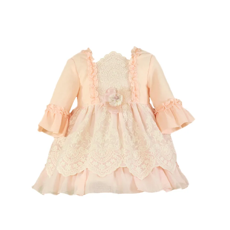 GIRL LACE FRILLS DRESS WITH SLEEVE