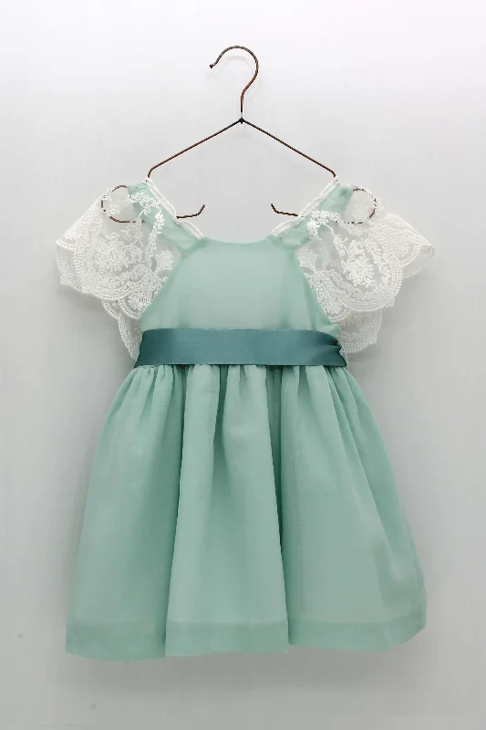 GIRL GREEN DRESS WITH LACE SLEEVE