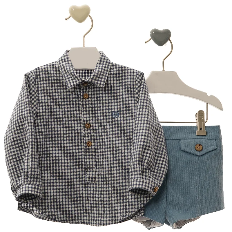 BOYS LONG SLEEVE PLAID SHIRT WITH CORDUROY SHORT PANTS FILIPPO SET