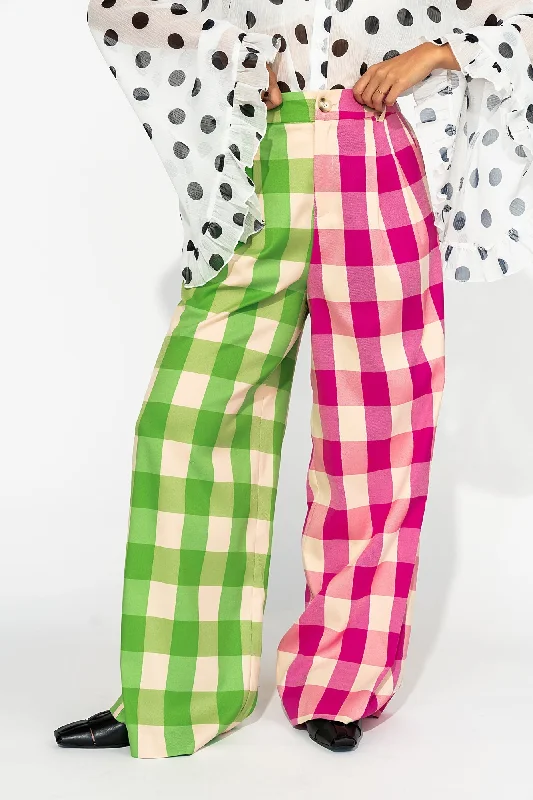 Gemini Half & Half Trousers in Pink + Green