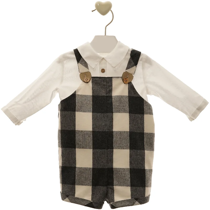 BABY BOYS PLAID OVERALLS WITH LONG SLEEVE WHITE SHIRT FRANCESCO SET