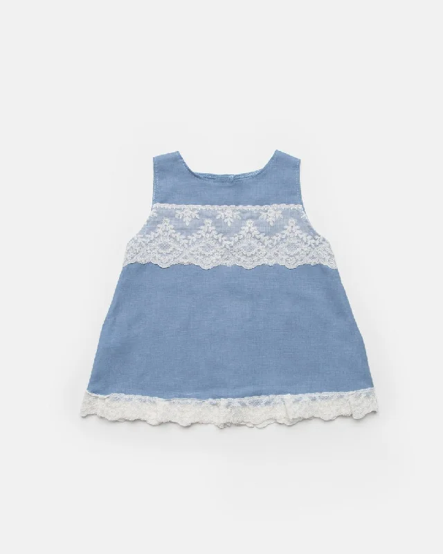 Girls wide lace linen dress