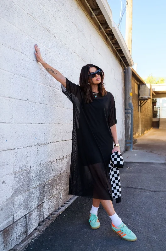 Karma Oversized Mesh Dress + Slip in Black