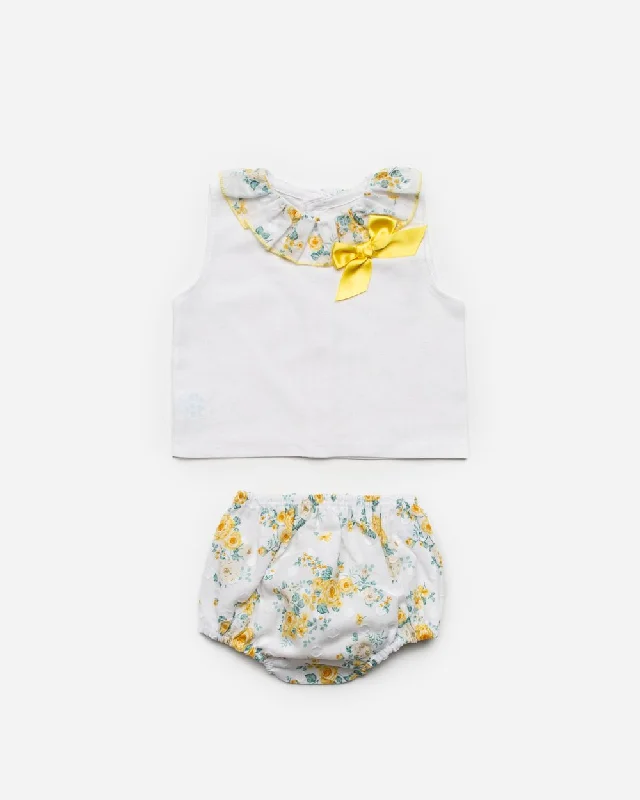 Girls floral print blouse yellow set