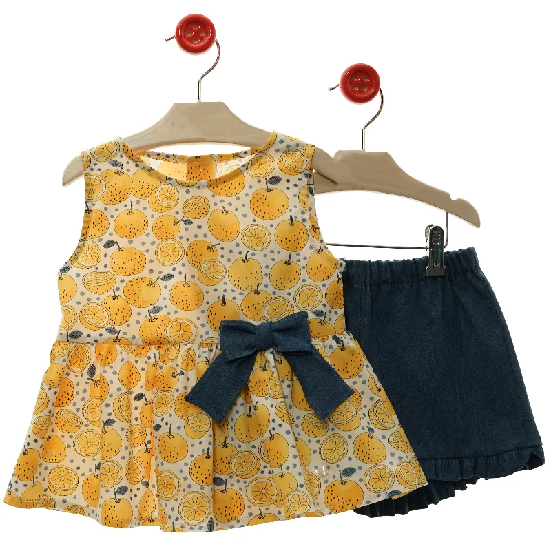 GIRL LIMONS PRINT BLOUSE WITH SHORT PANTS SET