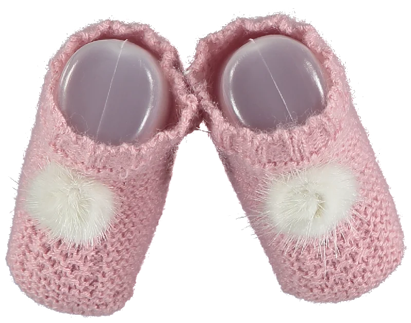 Baby booties with pom poms