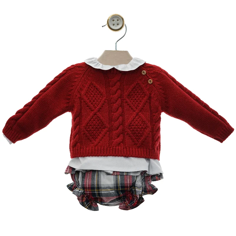 GIRL SWEATER WITH COLLAR RUFFLE SHIRT AND ESCOCES RUFFLE BOMBACHO 3P SET