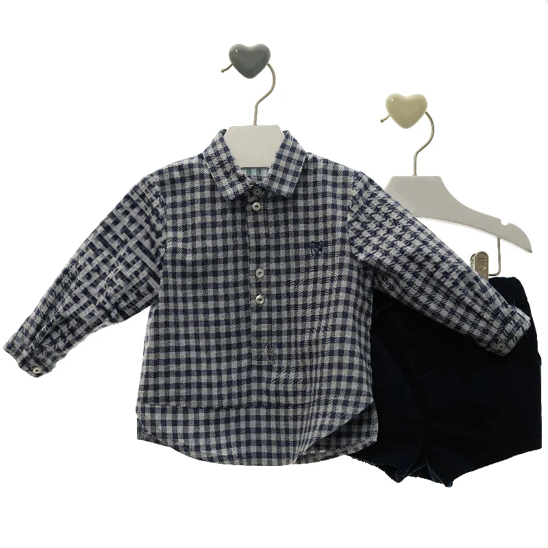 BOY PLAID LONG SLEEVE SHIRT WITH SHORT 2P SET