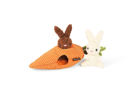 P.L.A.Y. Hippity Hoppity Squeaky Plush Dog toys, Funny Bunnies