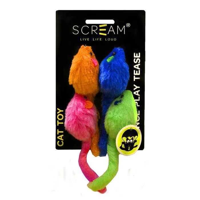 Scream Interactive Mice Cat Toy 4 Pack