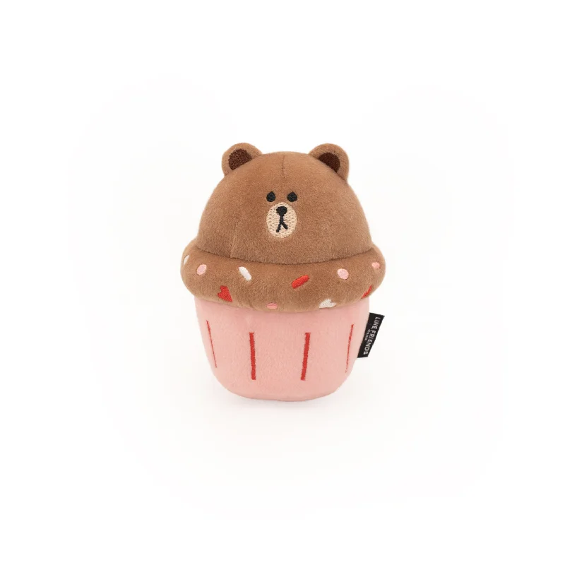 Zippy Line Friends Squeaky Dog Toy, Nom Nomz Cupcake Brown